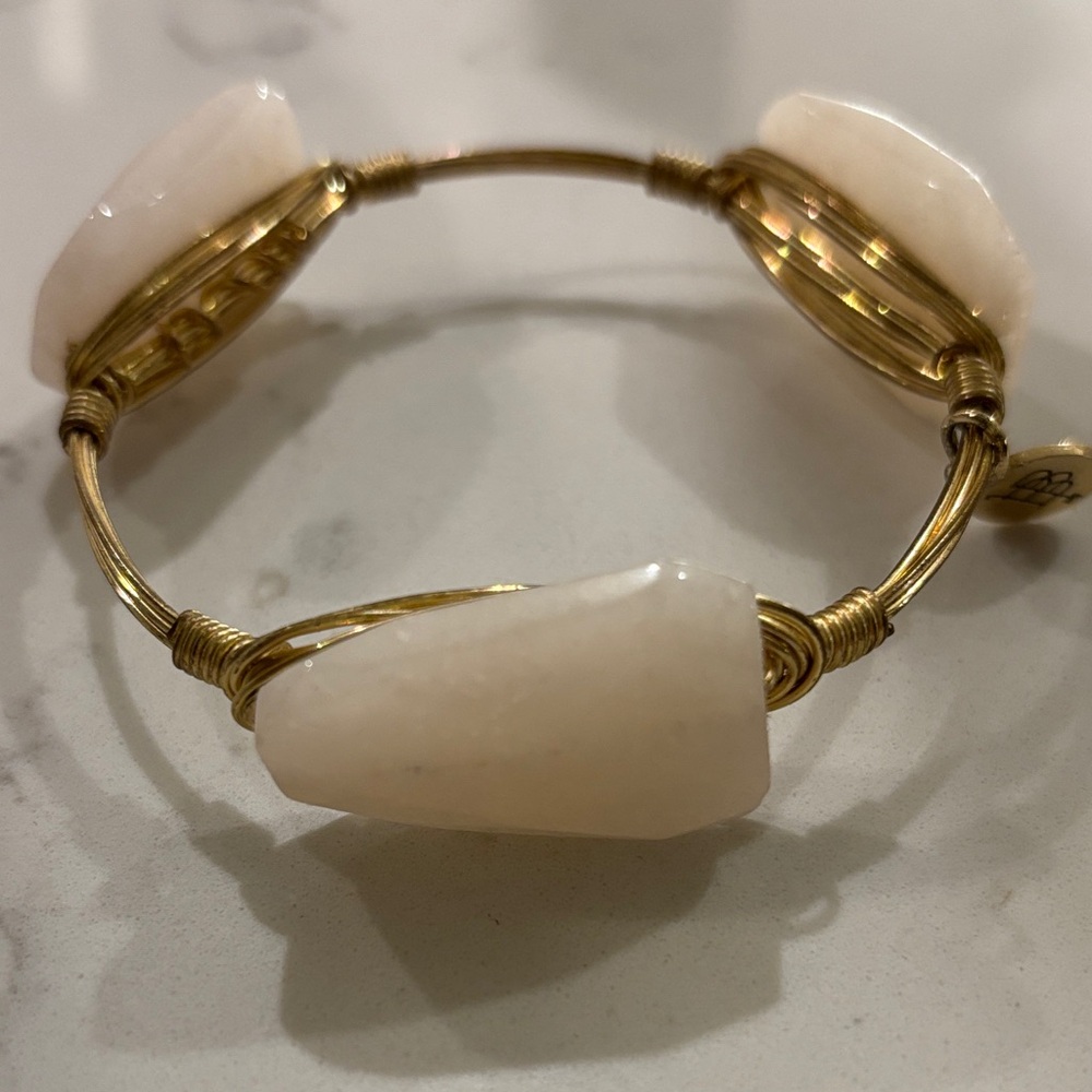 Gold Wire Bracelet with Cream Stone Accents